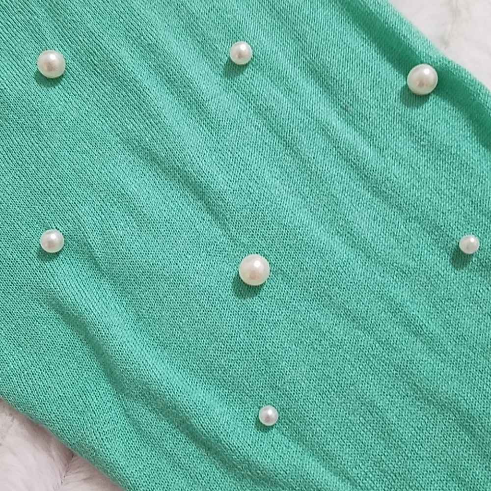 Mint green lightweight sweater pearl accents S-M-Lrg. Office Church - Picture 4 of 8